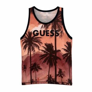 GUESS Palm Tree Tank Top Festival Coachella Y2K Tropical Sunset L